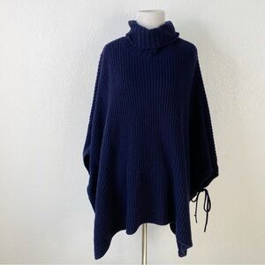 LOFT Petite Navy Blue Knit Turtleneck Poncho Sweater
